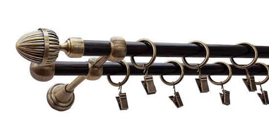 Karnisz ODEON Antyk Mosiądz, Podw&oacute;jny 16 +16 rura wenge