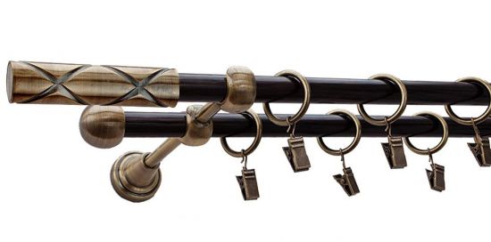 Karnisz CASINO Antyk Mosiądz, Podw&oacute;jny 16 +16 rura wenge