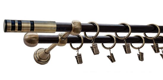 Karnisz CAPRI Antyk Mosiądz, Podw&oacute;jny 16 +16 rura wenge