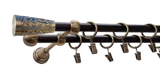 Karnisz DRAGON Antyk Mosiądz, Podw&oacute;jny 16 +16 rura wenge