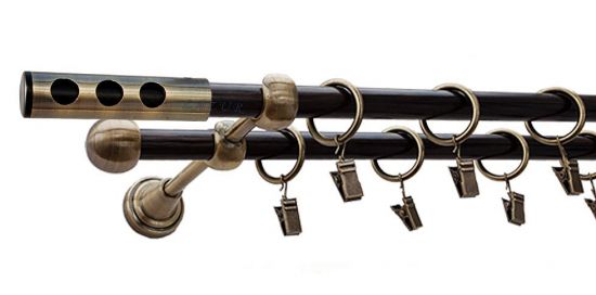 Karnisz DAWI Antyk Mosiądz, Podw&oacute;jny 16 +16 rura wenge