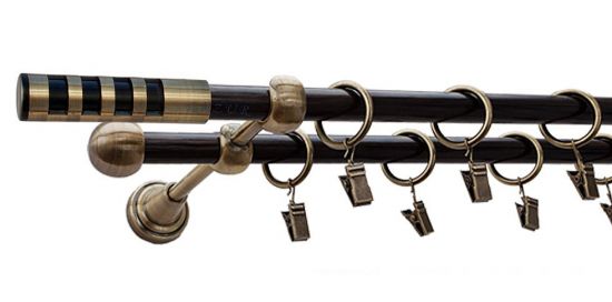 Karnisz DAKOTA Antyk Mosiądz, Podw&oacute;jny 16 +16 rura wenge