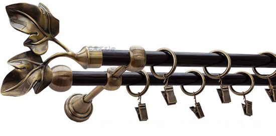 Karnisz GAŁĄZKA Antyk Mosiądz, Podw&oacute;jny 16 +16 rura wenge