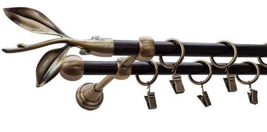 Karnisz LISTEK Antyk Mosiądz, Podw&oacute;jny 16 +16 rura wenge