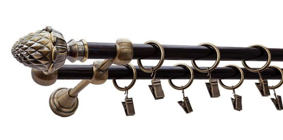 Karnisz ŻOŁĄDŹ Antyk Mosiądz, Podw&oacute;jny 16 +16 rura wenge