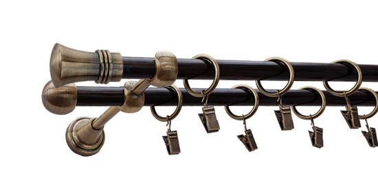 Karnisz PRINCE Antyk Mosiądz, Podw&oacute;jny 16 +16 rura wenge