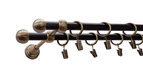 Karnisz KULA Antyk Mosiądz, Podw&oacute;jny 16 +16 rura wenge