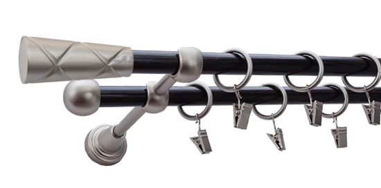 Karnisz PINO Satyna Nikiel, Podw&oacute;jny 16 +16 rura wenge