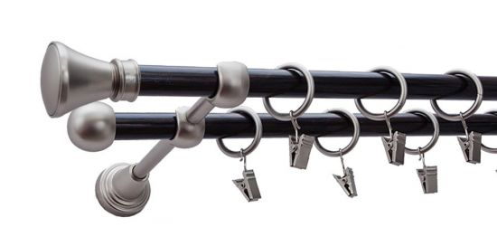 Karnisz LUXOR Satyna Nikiel, Podw&oacute;jny 16 +16 rura wenge