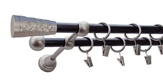 Karnisz DRAGON Satyna Nikiel, Podw&oacute;jny 16 +16 rura wenge