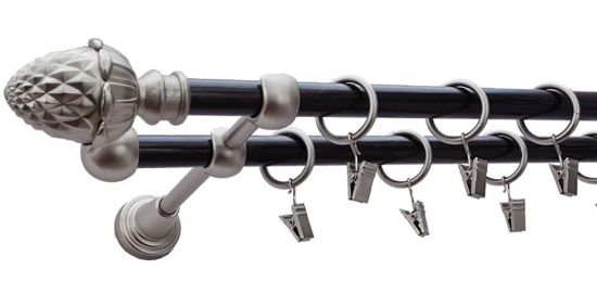 Karnisz ŻOŁĄDŹ Satyna Nikiel, Podw&oacute;jny 16 +16 rura wenge