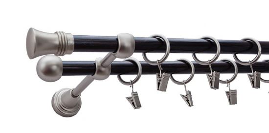 Karnisz PRINCE Satyna Nikiel, Podw&oacute;jny 16 +16 rura wenge