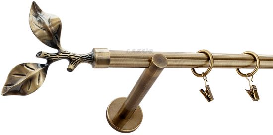 Karnisz LIŚĆ R&Oacute;ŻY Antyk Mosiądz, Pojedynczy 19 wspornik prosty