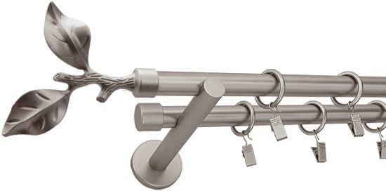 Karnisz LIŚĆ R&Oacute;ŻY Satyna Nikiel Podw. 19 + 19 wspornik prosty