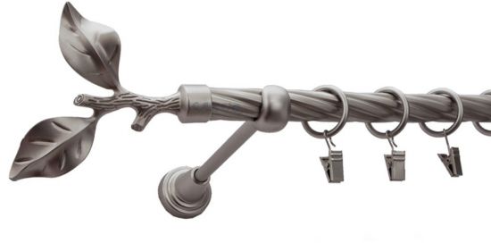 Karnisz LIŚĆ R&Oacute;ŻY Satyna Nikiel, Pojedynczy 19  rura skrętna