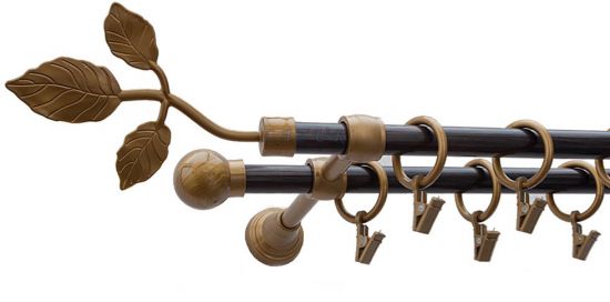 Karnisz Motyw Kute Stare Złoto + Wenge, Podw&oacute;jne 16 + 16 LISTEK