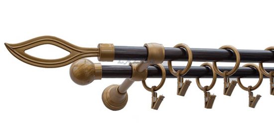 Karnisz Motyw Kute Stare Złoto + Wenge, Podw&oacute;jne 16 + 16 PŁOMIEŃ