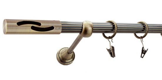 Karnisz FALKO Antyk Mosiądz, Pojedynczy 19 rura ryflowana