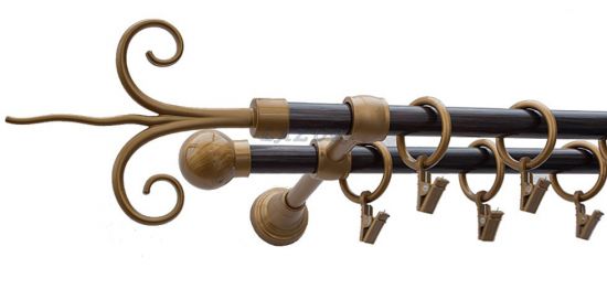 Karnisz Motyw Kute Stare Złoto + Wenge, Podw&oacute;jne 16 + 16 FANTAZJA