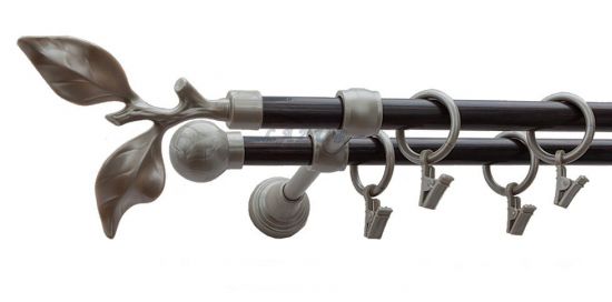 Karnisz Motyw Kute Satyna + Wenge, Podw&oacute;jne 16 + 16 LIŚĆ R&Oacute;ŻY