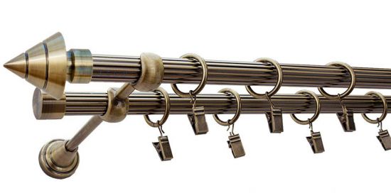 Karnisz AMARO Antyk Mosiądz, Podw&oacute;jny 19 + 19 rura ryflowana