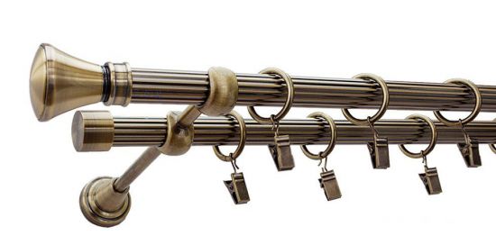 Karnisz LUXOR Antyk Mosiądz, Podw&oacute;jny 19 + 19 rura ryflowana