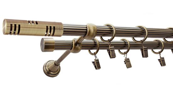 Karnisz ELIS Antyk Mosiądz, Podw&oacute;jny 19 + 19 rura ryflowana