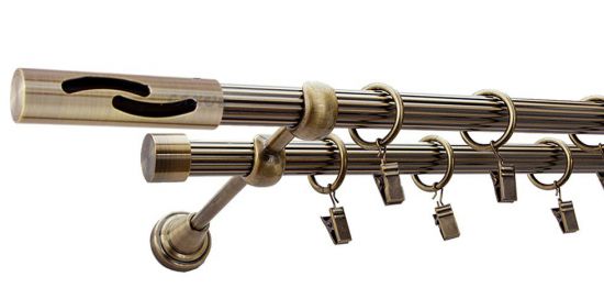 Karnisz FALKO Antyk Mosiądz, Podw&oacute;jny 19 + 19 rura ryflowana