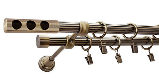 Karnisz DAWI Antyk Mosiądz, Podw&oacute;jny 19 + 19 rura ryflowana