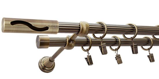 Karnisz SALSA Antyk Mosiądz, Podw&oacute;jny 19 + 19 rura ryflowana