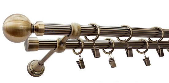 Karnisz GLOB Antyk Mosiądz, Podw&oacute;jny 19 + 19 rura ryflowana