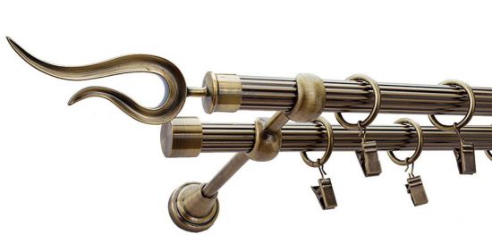 Karnisz VIOLO Antyk Mosiądz, Podw&oacute;jny 19 + 19 rura ryflowana