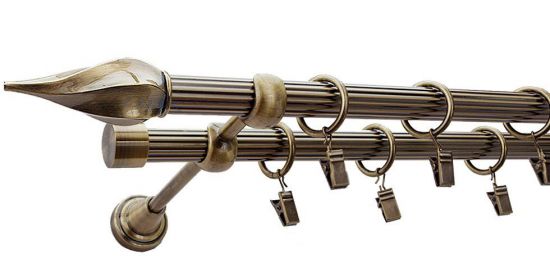 Karnisz TWISTER Antyk Mosiądz, Podw&oacute;jny 19 + 19 rura ryflowana