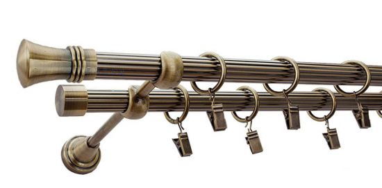 Karnisz PRINCE Antyk Mosiądz, Podw&oacute;jny 19 + 19 rura ryflowana