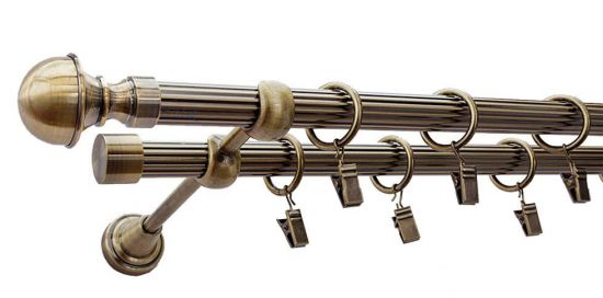 Karnisz BOSTON Antyk Mosiądz, Podw&oacute;jny 19 + 19 rura ryflowana