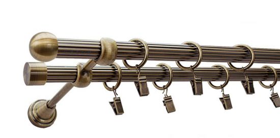 Karnisz KULA Antyk Mosiądz, Podw&oacute;jny 19 + 19 rura ryflowana