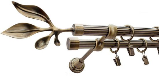 Karnisz BAWARO Antyk Mosiądz, Podw&oacute;jny 19 + 19 rura ryflowana