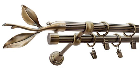 Karnisz LISTEK Antyk Mosiądz, Podw&oacute;jny 19 + 19 rura ryflowana