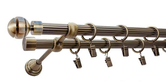 Karnisz GLORY Antyk Mosiądz, Podw&oacute;jny 19 + 19 rura ryflowana