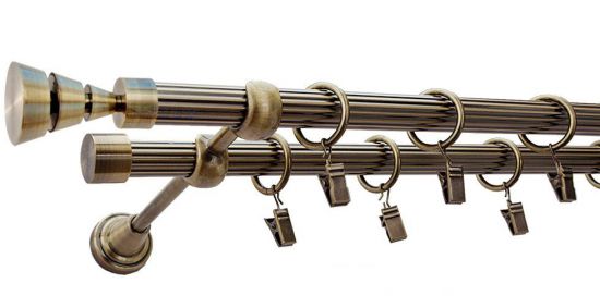 Karnisz STYLUS Antyk Mosiądz, Podw&oacute;jny 19 + 19 rura ryflowana