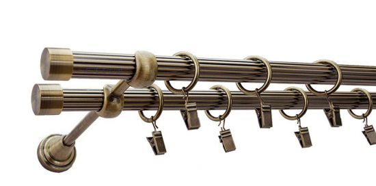 Karnisz ZAŚLEPKA Antyk Mosiądz, Podw&oacute;jny 19 + 19 rura ryflowana