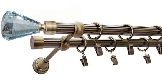 Karnisz FAON Antyk Mosiądz, Podw&oacute;jny 19 + 19 rura ryflowana