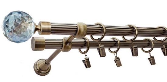 Karnisz PARYS Antyk Mosiądz, Podw&oacute;jny 19 + 19 rura ryflowana