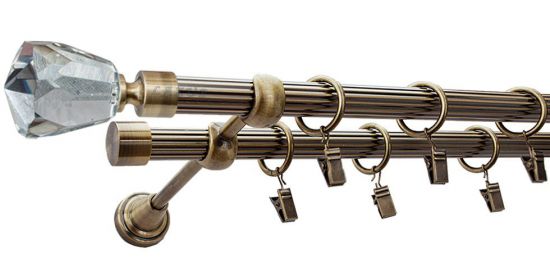 Karnisz TRAVO Antyk Mosiądz, Podw&oacute;jny 19 + 19 rura ryflowana