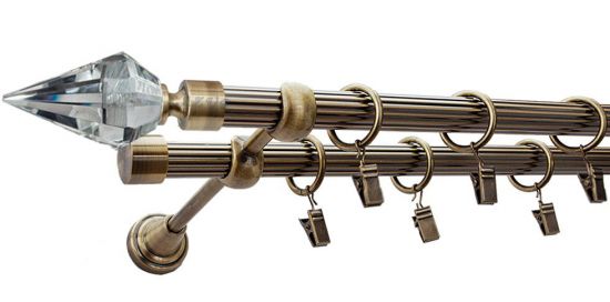 Karnisz VENETO Antyk Mosiądz, Podw&oacute;jny 19 + 19 rura ryflowana