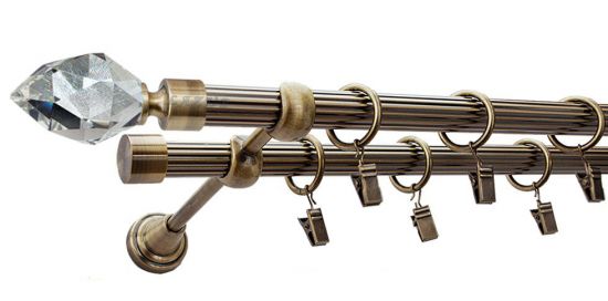 Karnisz TULIP Antyk Mosiądz, Podw&oacute;jny 19 + 19 rura ryflowana