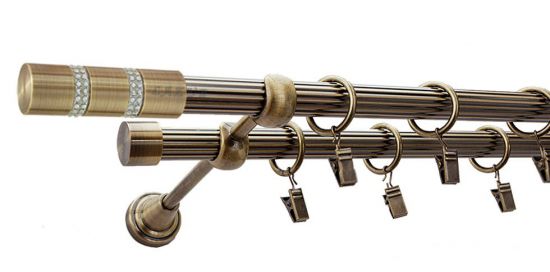 Karnisz ROSETTI Antyk Mosiądz, Podw&oacute;jny 19 + 19 rura ryflowana