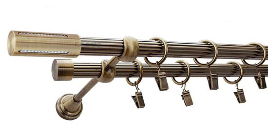 Karnisz LANSO Antyk Mosiądz, Podw&oacute;jny 19 + 19 rura ryflowana