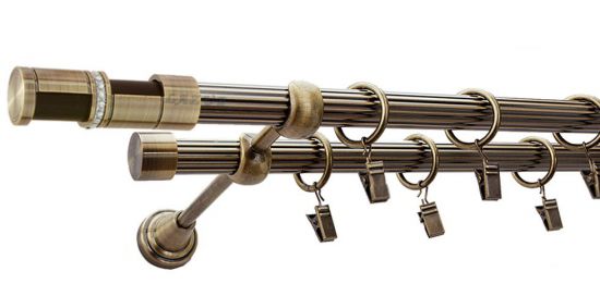 Karnisz DANTE Antyk Mosiądz, Podw&oacute;jny 19 + 19 rura ryflowana
