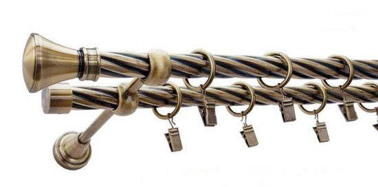 Karnisz LUXOR Antyk Mosiądz, Podw&oacute;jny 19 + 19 rura skrętna